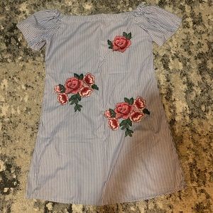 Seersucker off shoulder dress